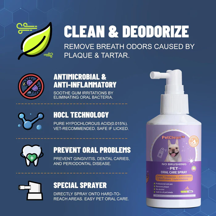 PetClean - Teeth Cleaning Spray for Dogs & Cats, Eliminate Bad Breath, Targets Tartar & Plaque, Without Brushing