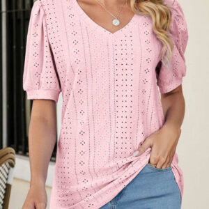 Puff sleeve t-shirt with v-neck