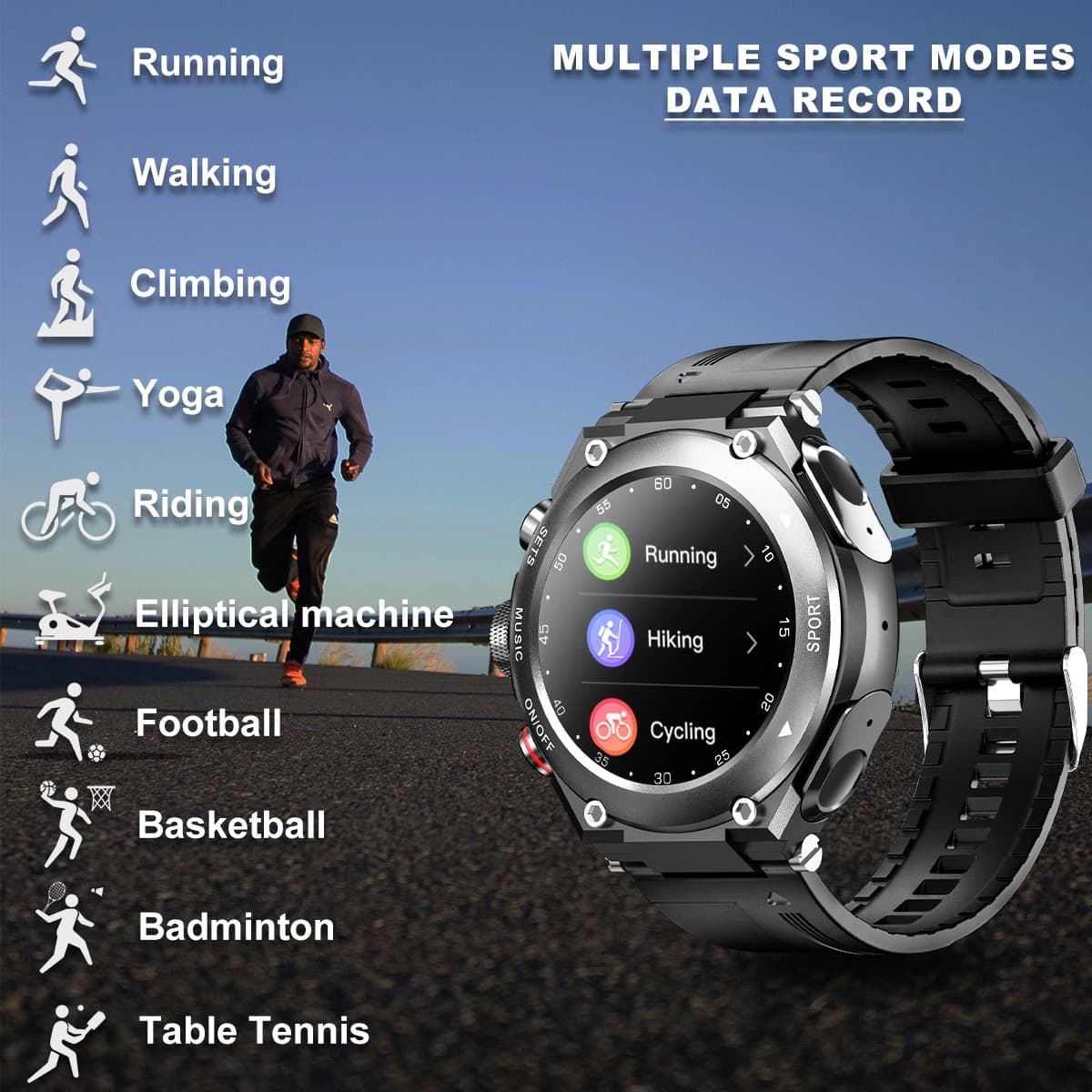 Restro – Sports Smartwatch with Wireless Earphones (Works with iPhone & Android)