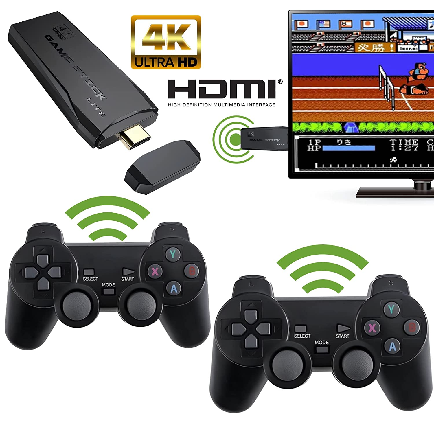 larashop RetroStick (4K + 64 GB) - 10,000 RETRO GAMES + 2 WIRELESS GAMEPADS