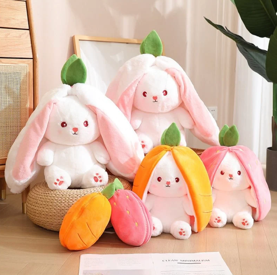 Reversible Carrot Strawberry Bunny Plushies