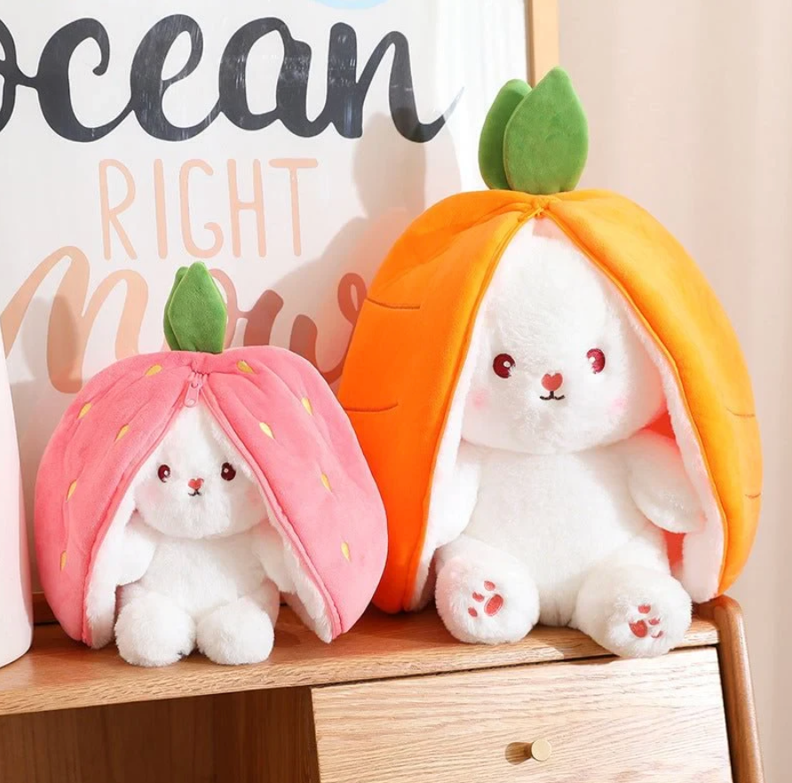 Reversible Carrot Strawberry Bunny Plushies