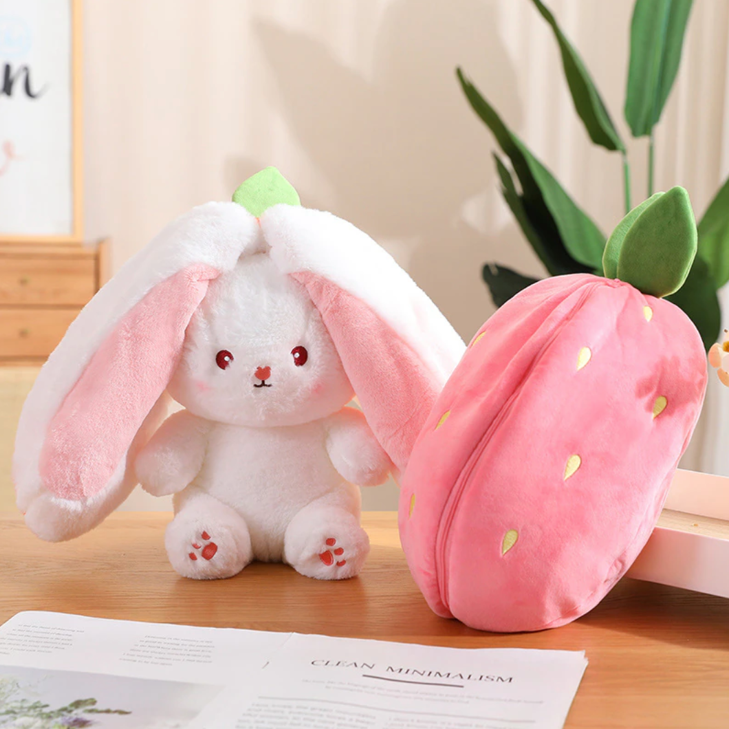 Reversible Carrot Strawberry Bunny Plushies