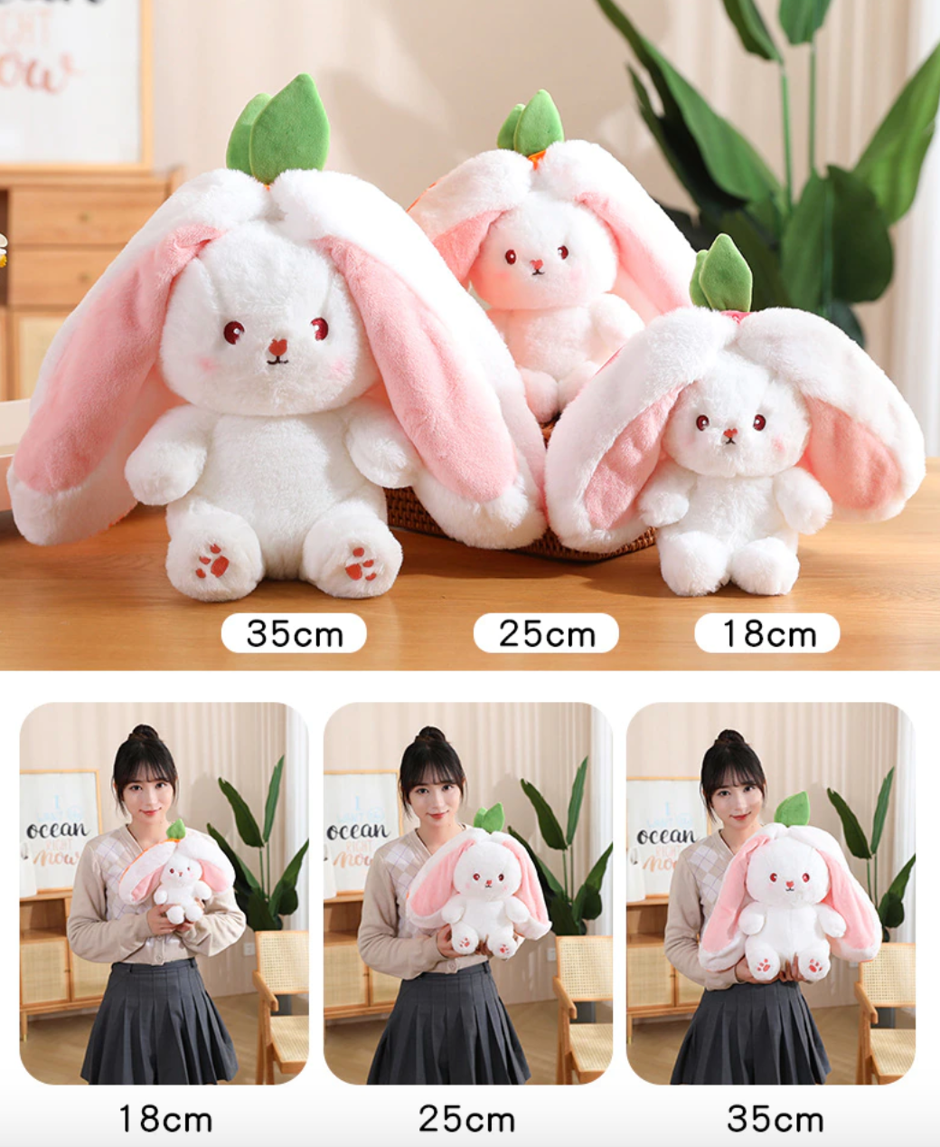 Reversible Carrot Strawberry Bunny Plushies