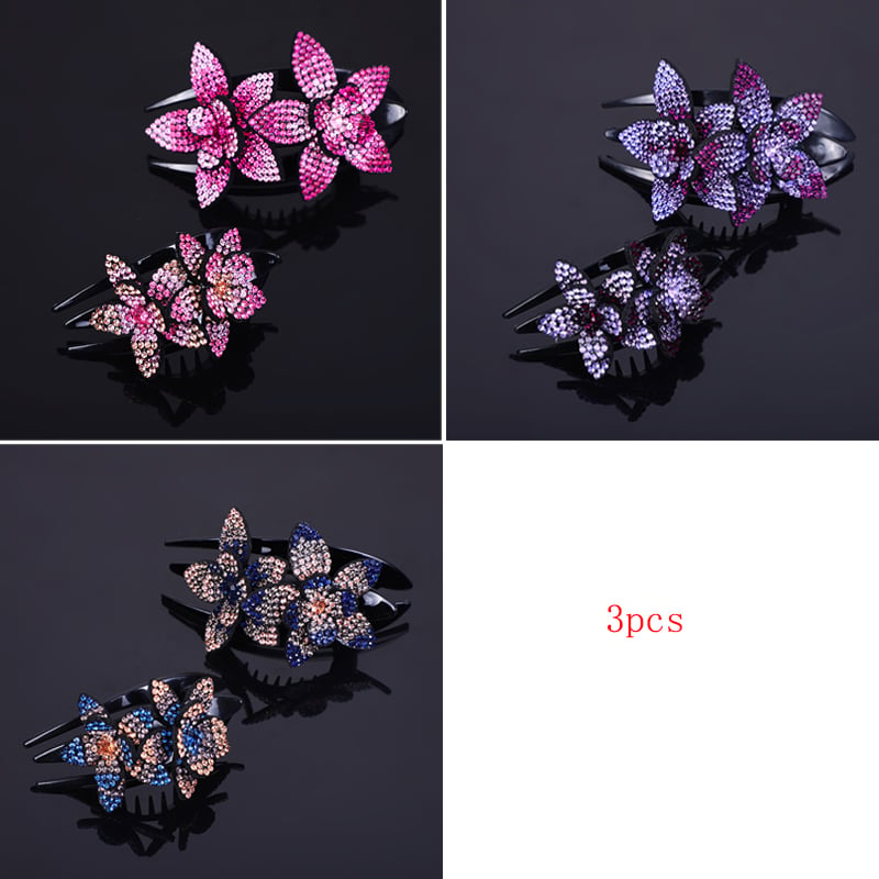 Rhinestone Double Flower Hair Clip