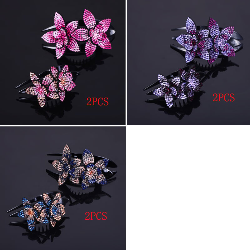 Rhinestone Double Flower Hair Clip