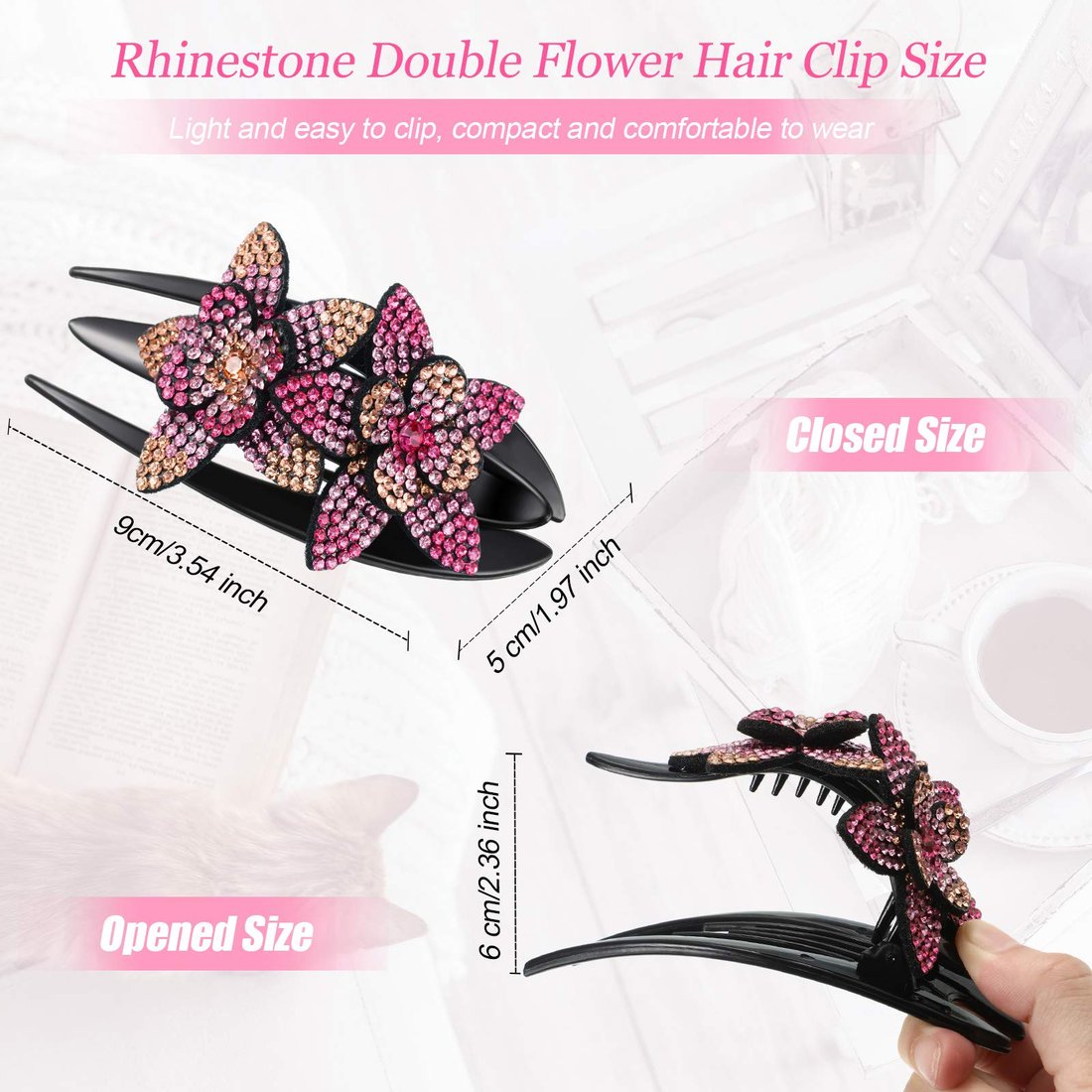 Rhinestone Double Flower Hair Clip