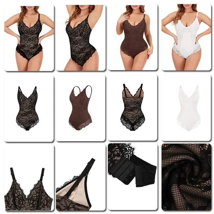 Sexy Lace Deep-V Neck Bodysuits