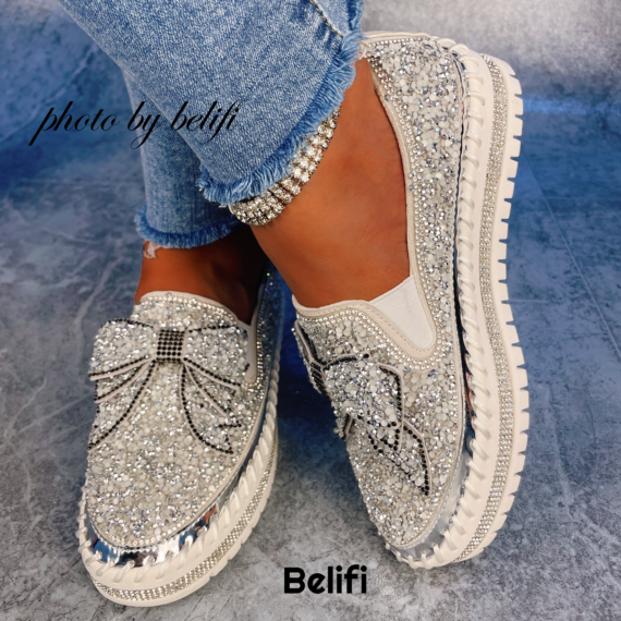 Shining Rhinestone Slip-on Thick Botton Casual Ladies Crystal Shoes ...