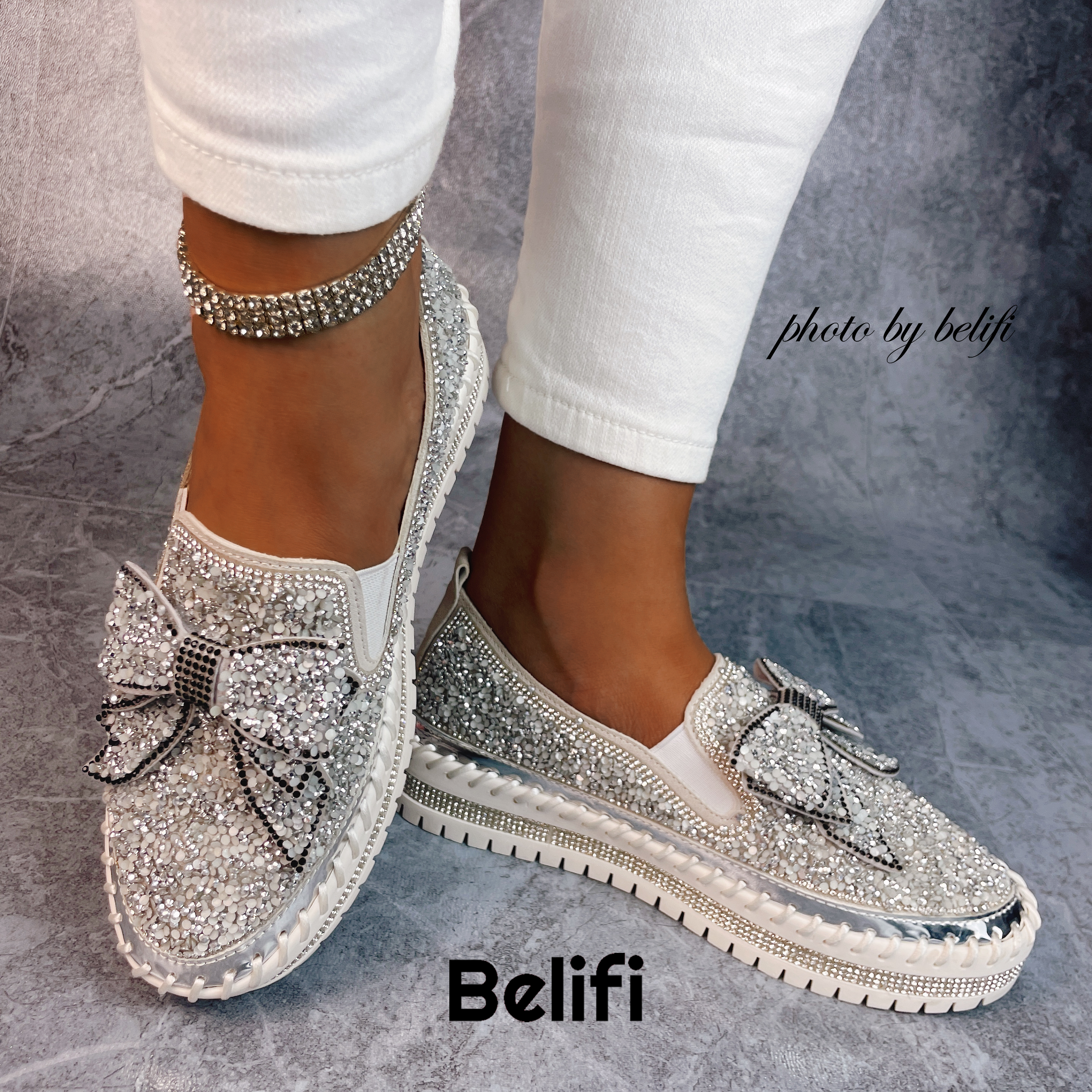 Shining Rhinestone Slip-on Thick Botton Casual Ladies Crystal Shoes