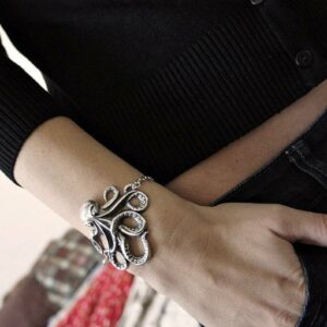 Silver Rockabilly Steampunk octopus kraken bracelet with anchor