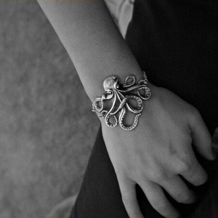 Silver Rockabilly Steampunk octopus kraken bracelet with anchor
