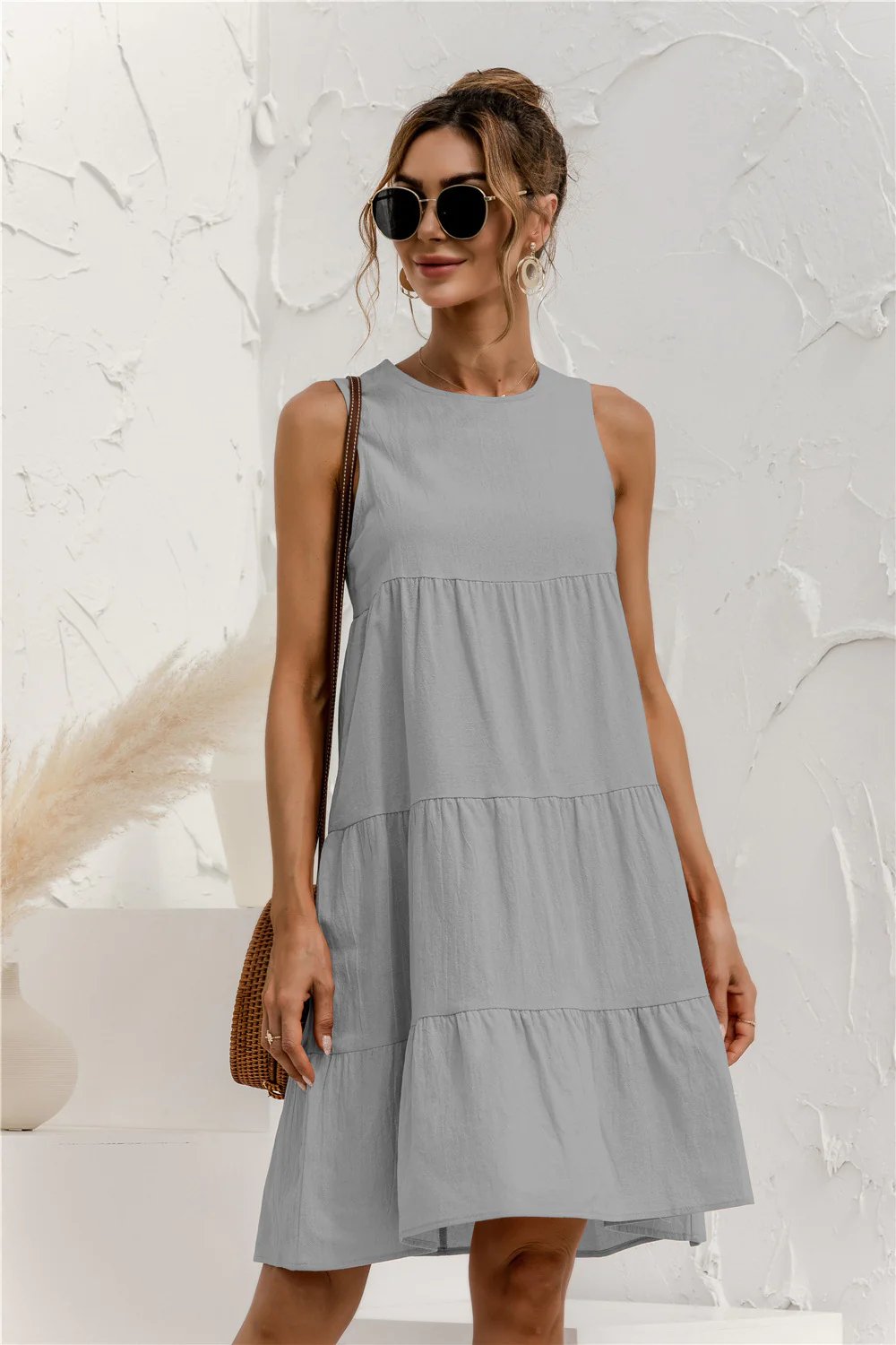 Sleeveless Round Neck Tiered Swing Dress
