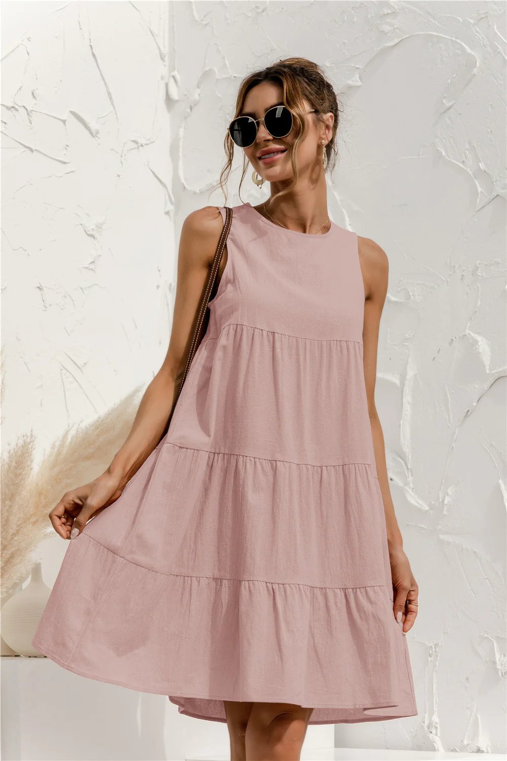 Sleeveless Round Neck Tiered Swing Dress
