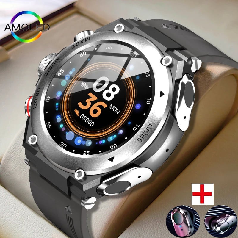 Sports Smartwatch with Wireless Earphones (Works with iPhone & Android)