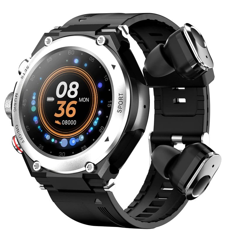 Sports Smartwatch with Wireless Earphones (Works with iPhone & Android)