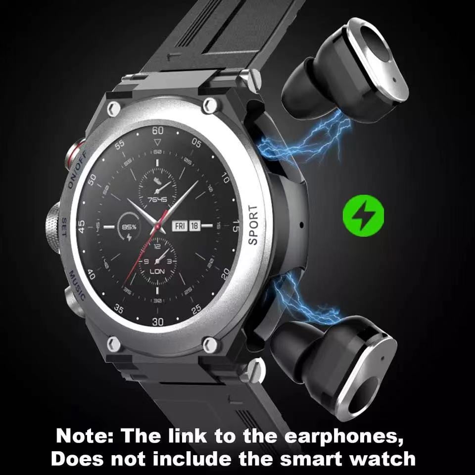 Sports Smartwatch with Wireless Earphones (Works with iPhone & Android)