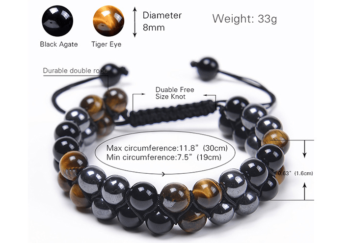 Triple Protection Bracelet-Genuine Tigers Eye Agate and Black gallstone-The Perfect Gift