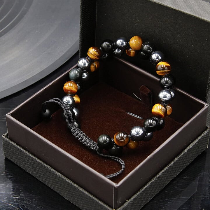 Triple Protection Bracelet-Genuine Tigers Eye Agate and Black gallstone-The Perfect Gift