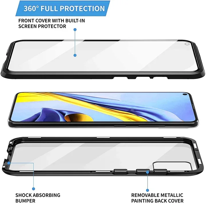 Upgraded Two Side Tempered Glass Magnetic Adsorption Phone Case for Samsung A81 A73 A72 A71 A70 A53 A52 A51 A33 A32 A31 A30 A23 A22 A21 A20 A13 A11