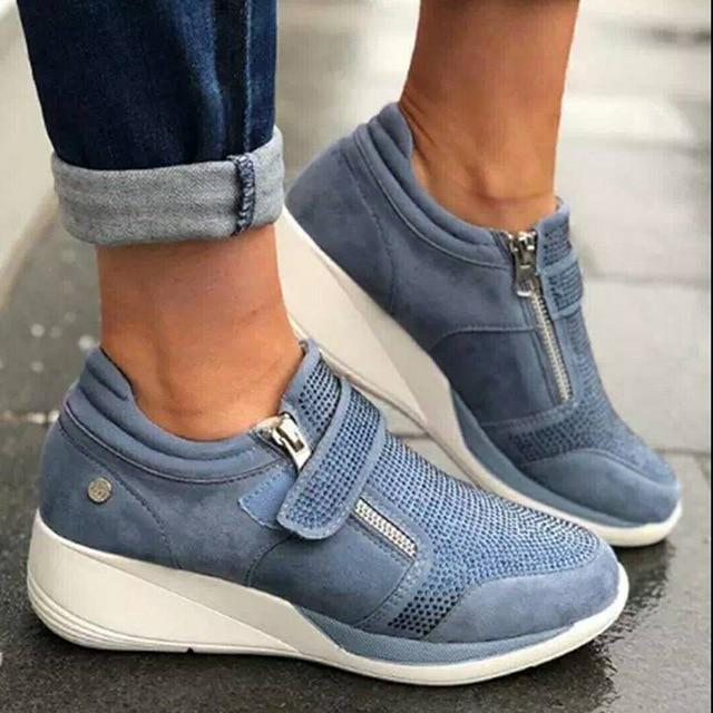 Women Zipper Padded Wedge Orthopedic Corrector Sneaker Shoes