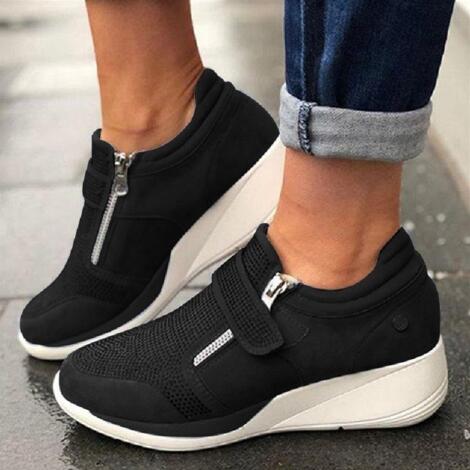 Women Zipper Padded Wedge Orthopedic Corrector Sneaker Shoes