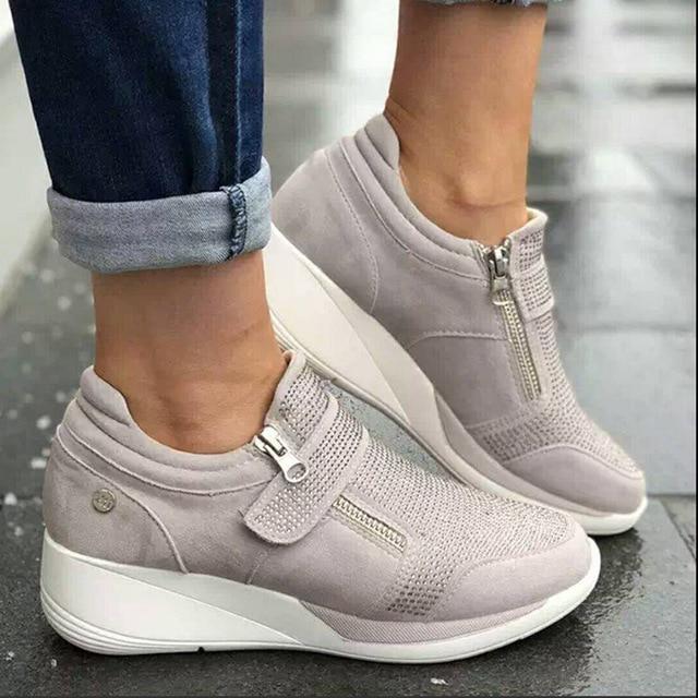 Women Zipper Padded Wedge Orthopedic Corrector Sneaker Shoes