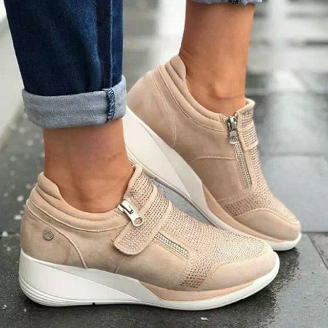 Women Zipper Padded Wedge Orthopedic Corrector Sneaker Shoes