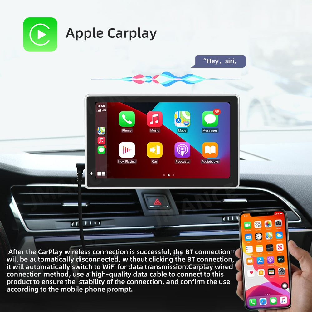 7 Inch Portable Wireless Apple and Android Carplay With Reverse Camera