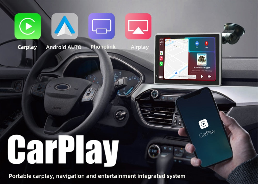 7 Inch Portable Wireless Apple and Android Carplay With Reverse Camera