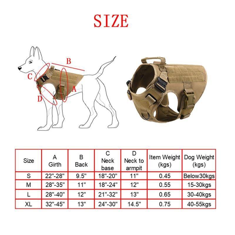 Heavy Duty Tactical No Pull Team K9 Dog Harness With Front Back D Rings Quick Release Metal Buckles Hook Loop Panels Top Handle SIZE