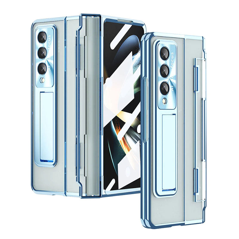 Armor Phantom Aluminum Alloy Transparent Frosted Stand Hinge Phone Case For Samsung Galaxy Z Fold3 Fold4 5G With Screen Protectro