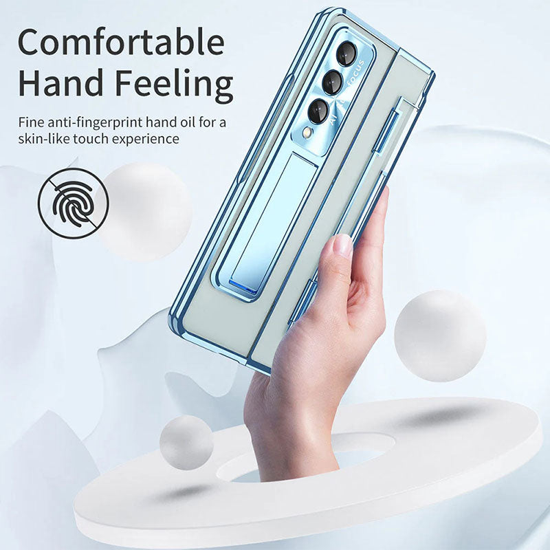 Armor Phantom Aluminum Alloy Transparent Frosted Stand Hinge Phone Case For Samsung Galaxy Z Fold3 Fold4 5G With Screen Protectro