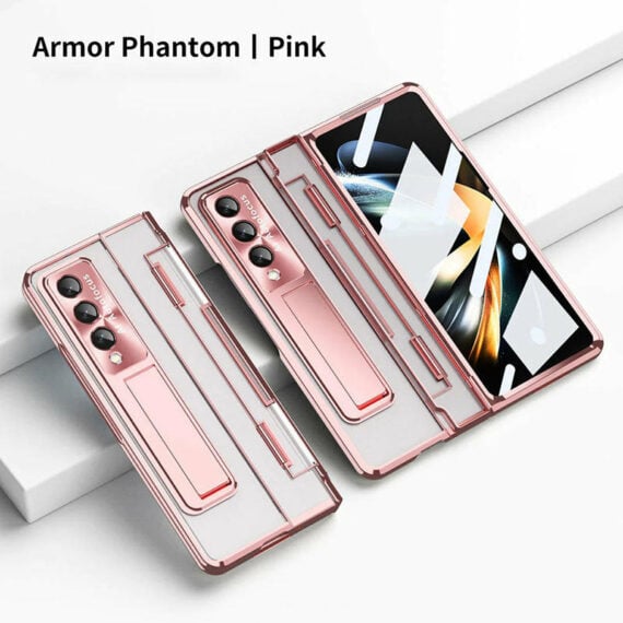 Armor Phantom Aluminum Alloy Transparent Frosted Stand Hinge Phone Case For Samsung Galaxy Z Fold3 Fold4 5G With Screen Protectro