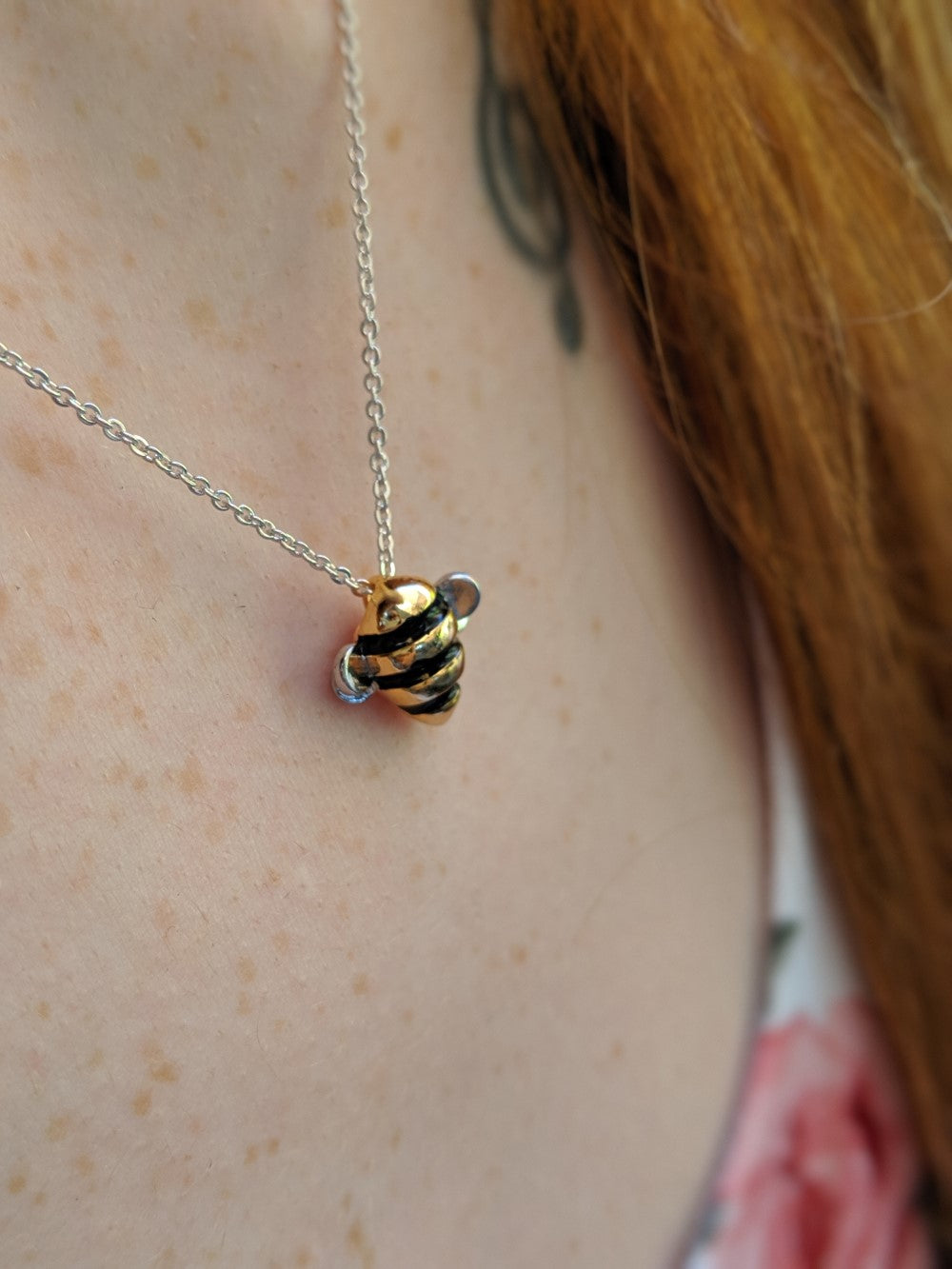 "Bee Inspired" Silver & Gold Bumblebee Necklace