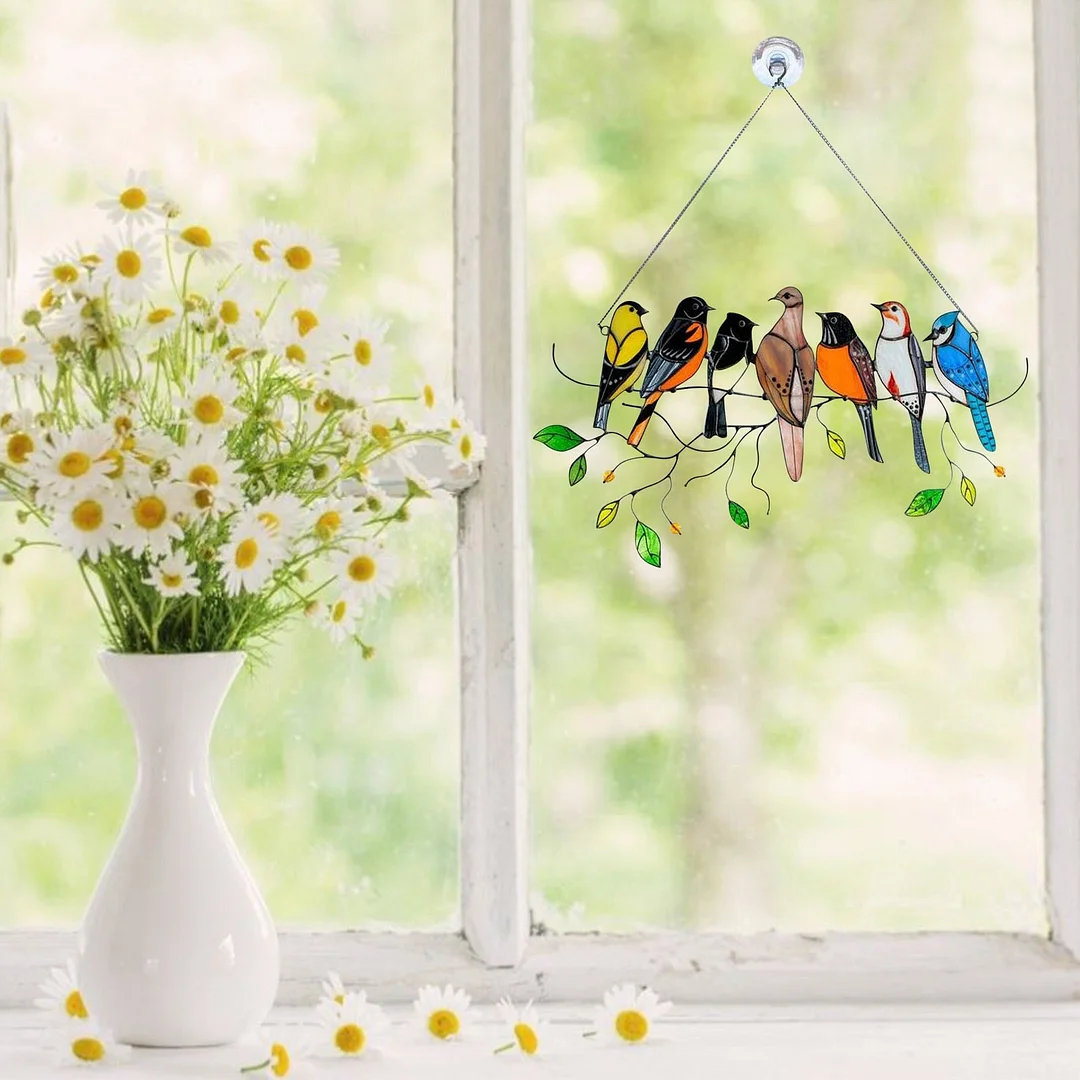 Birds Stained Metal Window Hangings