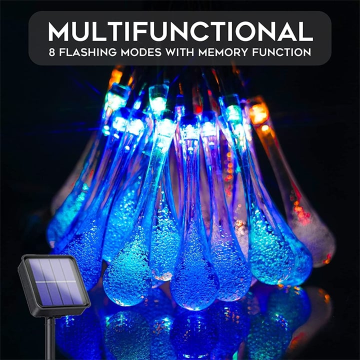 Clear Stock Last Day 70% OFF – 8 Modes Solar Water Drop String Lights