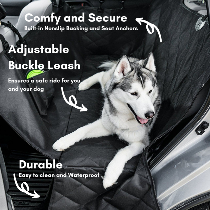 Dog Back Seat Cover + 2 Free Buckle Leashes + Carry Bag!