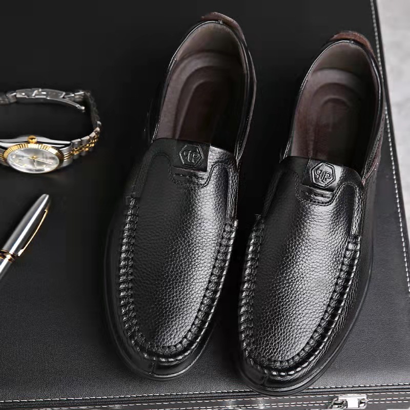 DRESSYE Mens Genuine Leather Soft Insole Casual Business Slip On ...