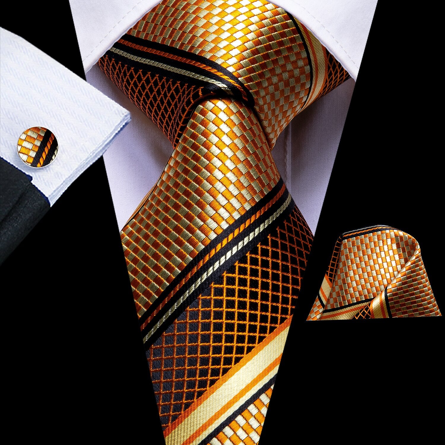 Golden Python Tie, Pocket Square and Cufflinks