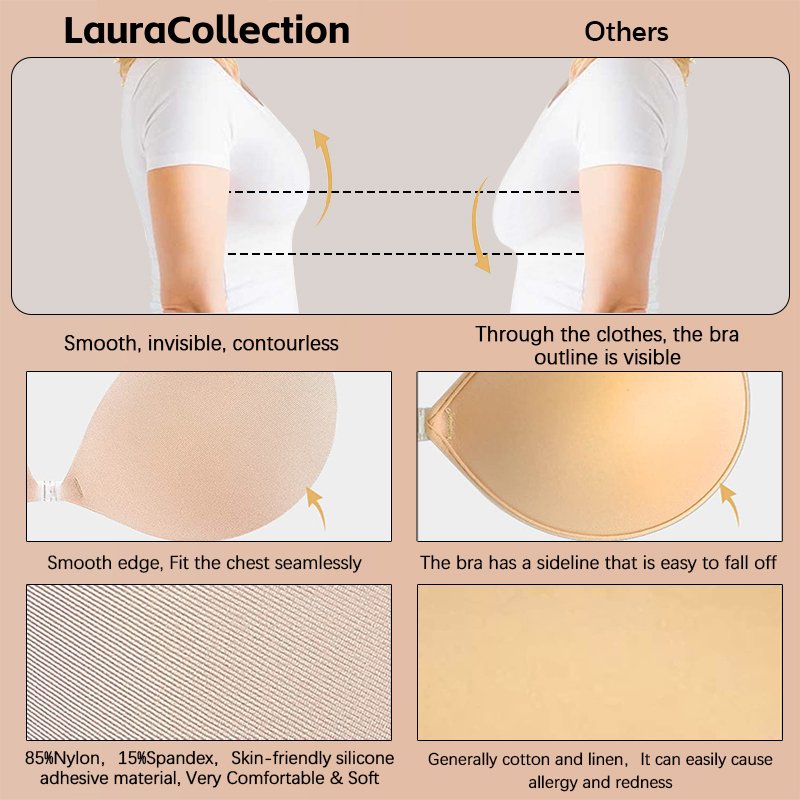 LauraCollection Adhesive Bra Backless Strapless Reusable Sticky Invisible Push Up Bra For Women 