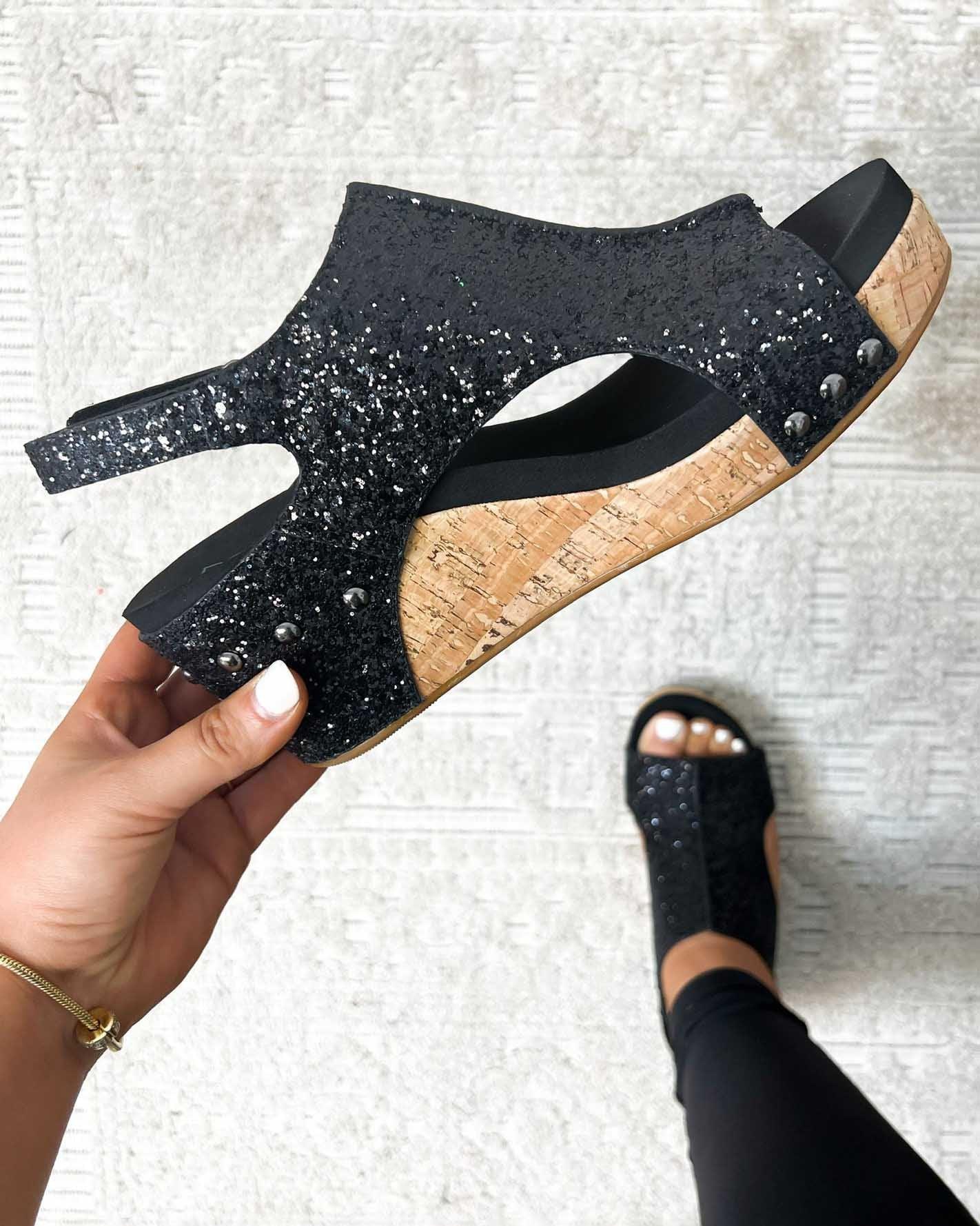 MELAREY MID HEEL GLITTER SANDALS