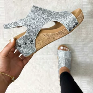 MELAREY MID HEEL GLITTER SANDALS