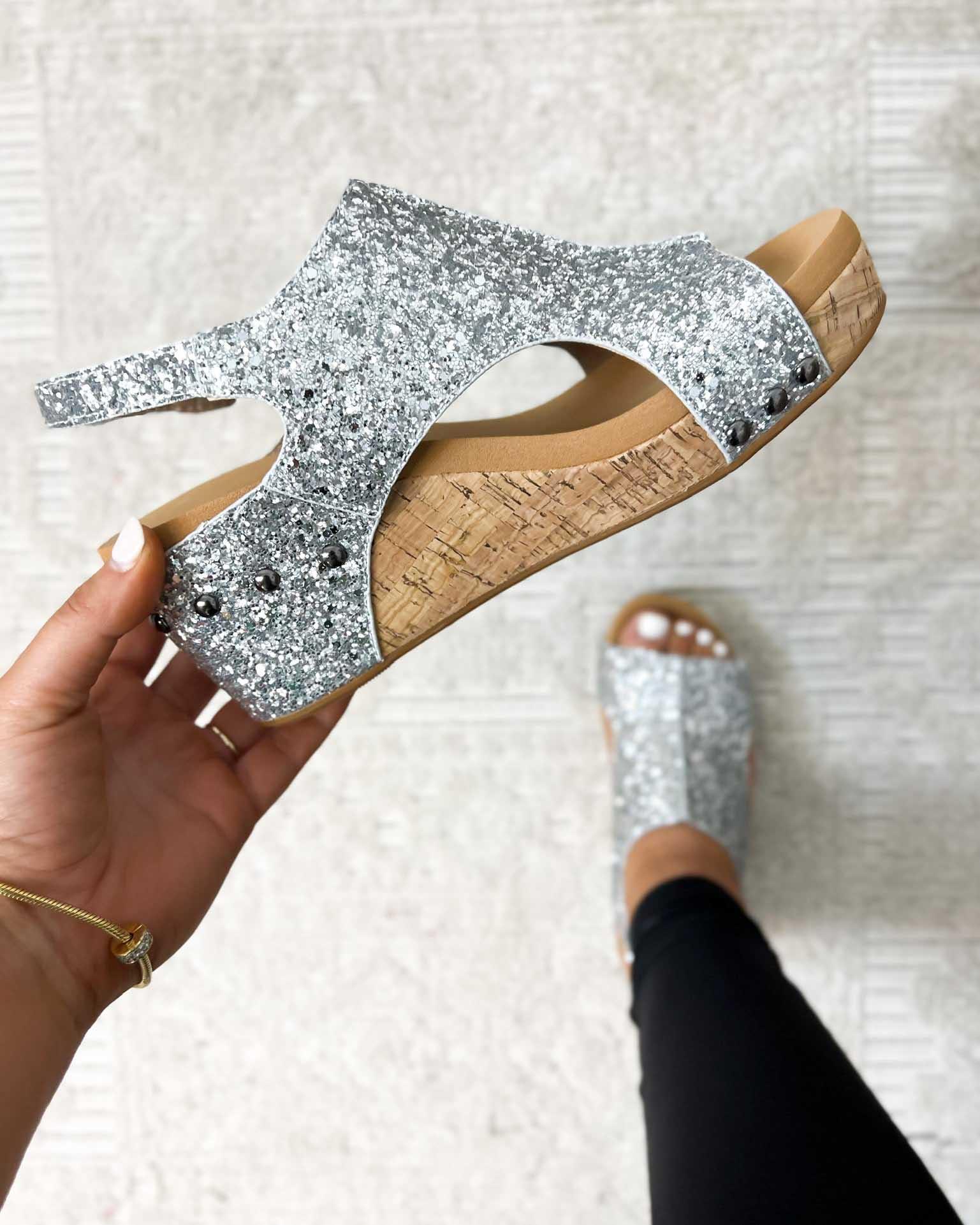 MELAREY MID HEEL GLITTER SANDALS