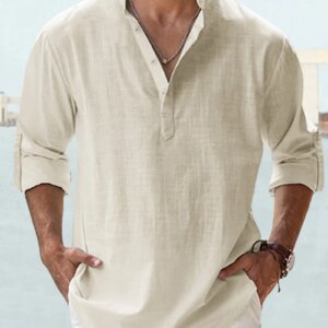 Men’s Cotton Linen Casual Long Sleeve Shirt