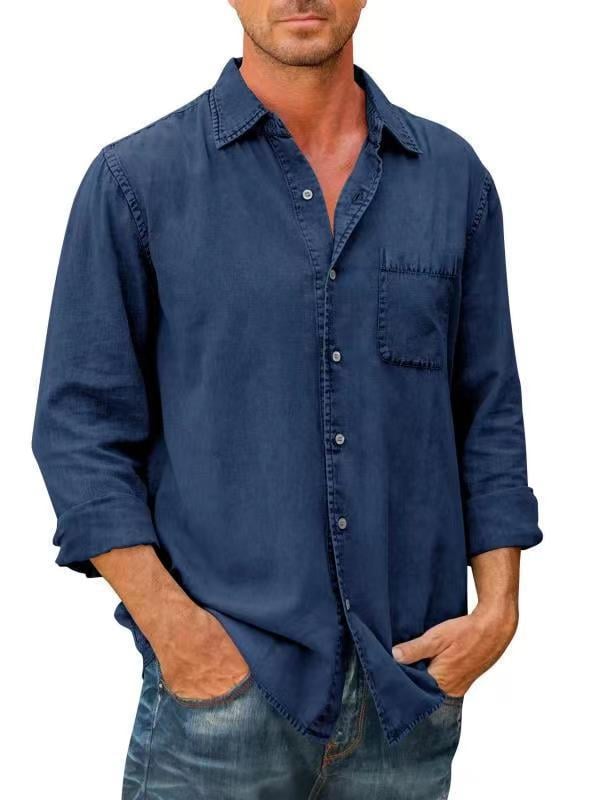 Mens Denim Long Sleeve Button Down Shirt