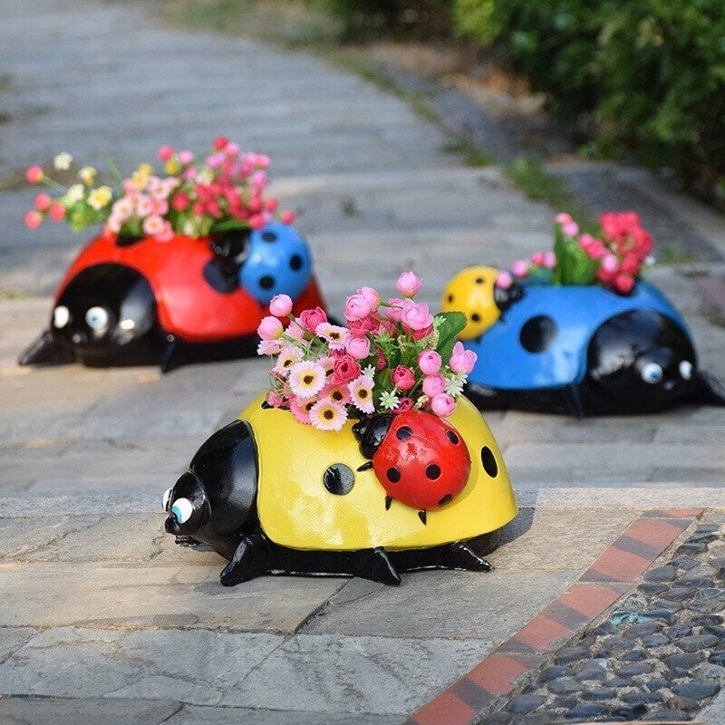 Mother's Day Gift - Metal ladybug flower pot