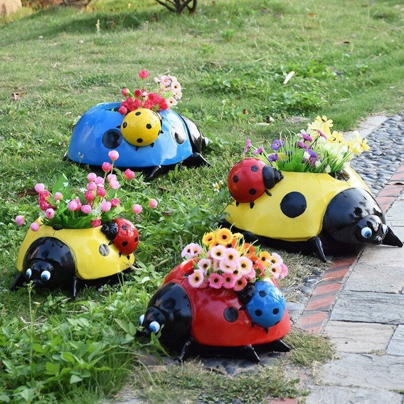 Mother's Day Gift - Metal ladybug flower pot