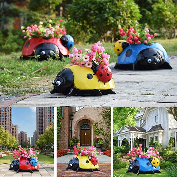 Mother's Day Gift - Metal ladybug flower pot