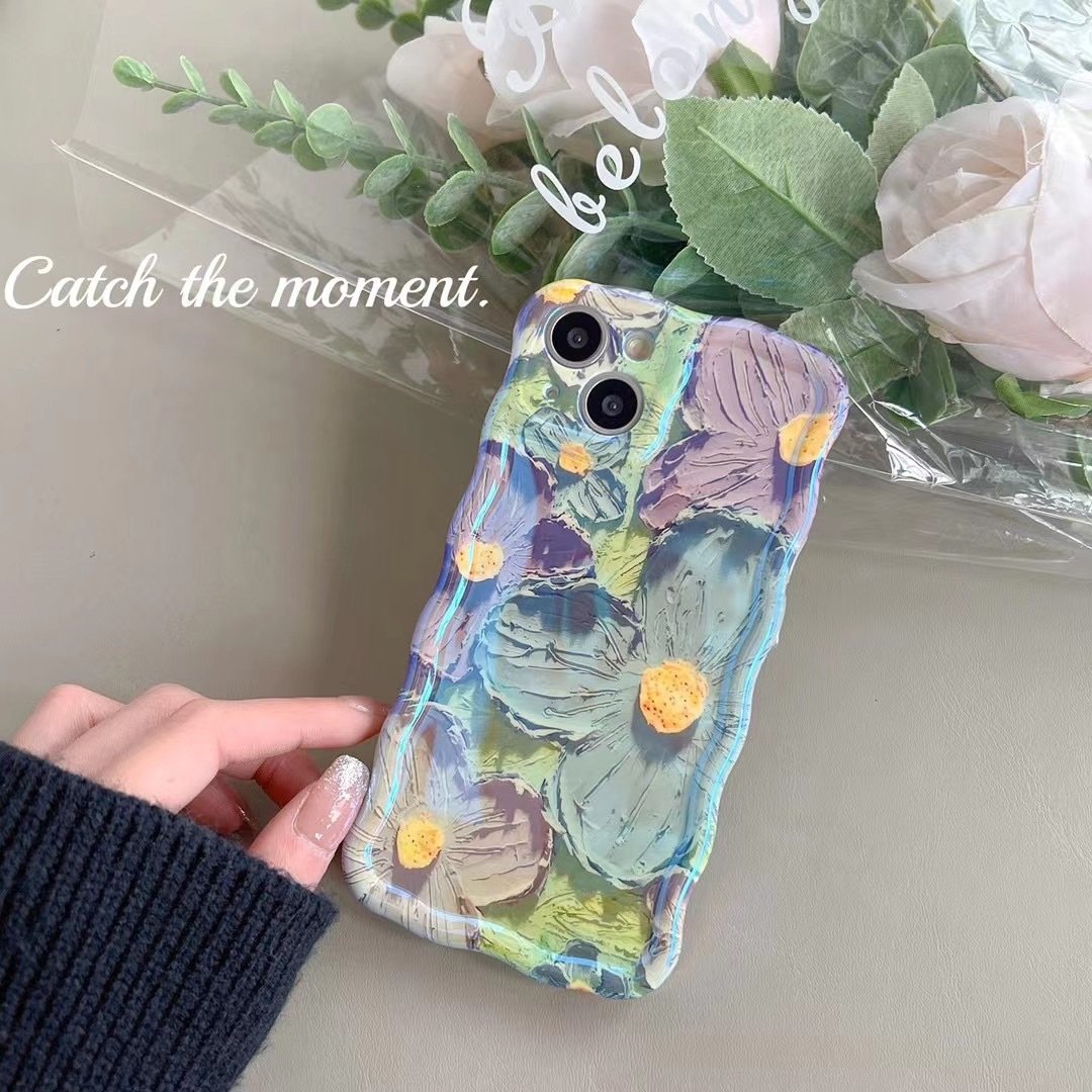 Kolorshade New listing - iPhone blue retro oil painting floral phone case